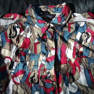 Vintage Ashleigh Morgan Cubist Abstract Geometric Button Shirt Blouse